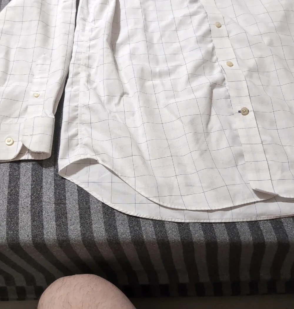 Banana Republic White Button-Up Shirt with Light Blue Windowpane L 16 16½ JAL